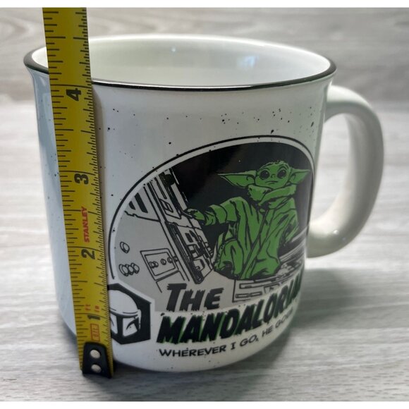 Star Wars The Mandalorian Baby Yoda Grogu Camper Mug 20 oz Wherever I Go He Goes - Picture 5 of 8